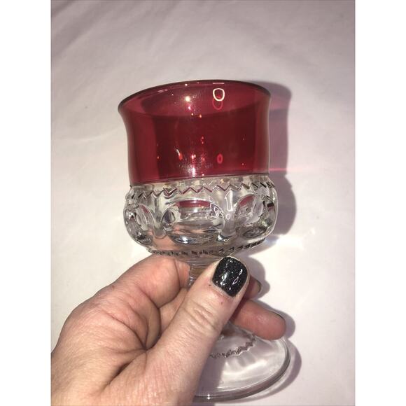 Kings Crown Thumbprint Cranberry Goblet- Used- Vintage-‎ Set Of 1 - Picture 8 of 8